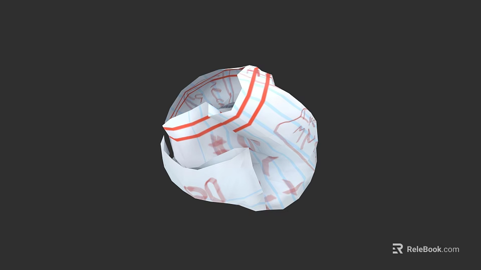 Abstract Paper Carving Sculpture Featuring Folded Design And Red Decorative Lines 3d model 