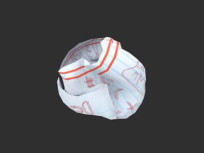 Abstract Paper Carving Sculpture Featuring Folded Design And Red Decorative Lines 3d model