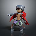 3D Game Movie Character Model With Silver Helmet Red Cape Metal Armor And Purple Shorts 3d model