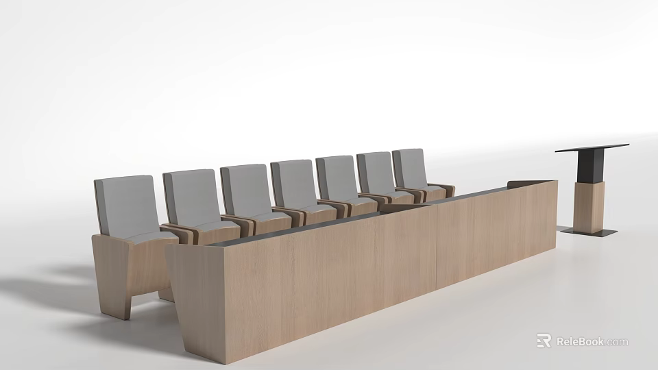Modern Office Conference Table with Multiple Gray Chairs and Wooden Top 3d model 