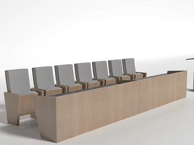 Modern Office Conference Table with Multiple Gray Chairs and Wooden Top 3d model
