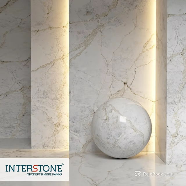 Elegant Marble Construction Elements With Polished Sphere And Illuminated Wall Design 3d model 