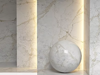 Elegant Marble Construction Elements With Polished Sphere And Illuminated Wall Design 3d model