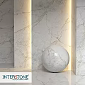Elegant Marble Construction Elements With Polished Sphere And Illuminated Wall Design