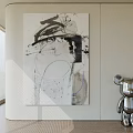 Black White Abstract Painting With Silver Bear Sculpture In Modern Interior