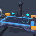 Smart Office Appliance With Mechanical Arm Camera Metal Frame And Blue Desktop Platform