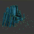 Abstract Blue Transparent Furniture Structure With Small Blue Cubes Around