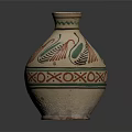 Traditional Ceramic Jug With Colorful Bird Motifs Green Red White Decorative Patterns