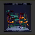 Cylindrical Glass Fish Tank with Colorful Fish and Artificial Coral Decorations