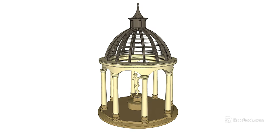 Classical Gazebo Structure With Dome Columns Central Statue And Base 3d model 