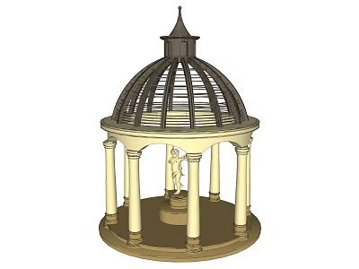 Classical Gazebo Structure With Dome Columns Central Statue And Base 3d model