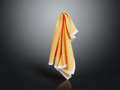 Yellow Household Towel With White Trim Hanging For Daily Use 3d model