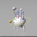 Fairy Tale Castle Architecture With Colorful Towers Hot Air Balloon And Rotating Track