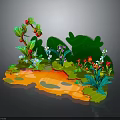 Vibrant Natural Scene With Green Plants Strawberries Colorful Flowers And Leaves