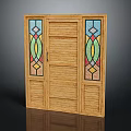 Wooden Door With Stained Glass Side Panels And Traditional Design Elements