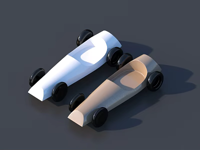 Electric Toy Cars in White and Beige with Black Wheels and Streamlined Design 3d model
