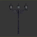 Vintage Style Outdoor Furniture Street Lamp With Four Decorative Metal Shades And Dark Carved Pole
