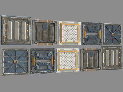 Industrial Metal Decorative Panels With Various Geometric Patterns And Color Accents 3d model
