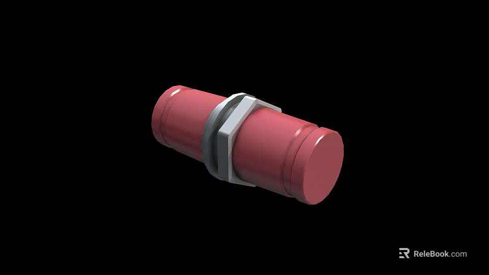 Red Cylindrical Industrial Equipment With Silver Metal Clamp For Pipeline Use 3d model 