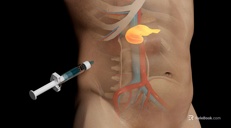 Medical Device Syringe for Human Abdominal Anatomy Visualization with Internal Organs and Blood Vessels 3d model 