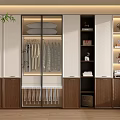 Modern Wooden White Wardrobe with Hanging Clothes Storage Shelves and Decorative Items in Interior Design