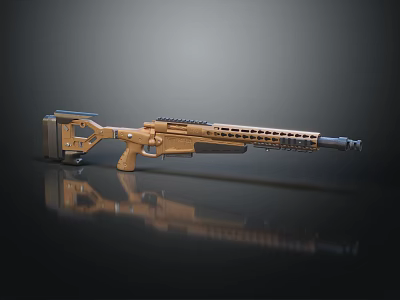 Brown Wooden Rifle With Black Components Hole Design And Reflective Black Surface 3d model