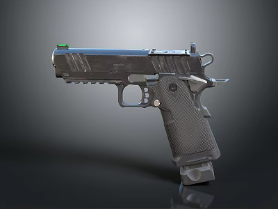 Tactical Modern Pistol With Metal Construction Green Sight And Grip Texture 3d model