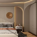 Modern Bedroom Interior With Arched Walls Circular Decor Nightstands Green Plant And Rug