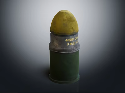40MM CQ PRC Military Ammunition Round Featuring Yellow Top And Green Body 3d model