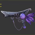 Enchanting Fantasy Character Weapon With Mythical Creature Inspired Purple Crystal And Silver Petal Design