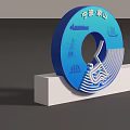 Blue Circular Decorative Art Installation With Fish Patterns In Ningbo Xiangshan