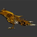 Yellow Eagle Flying with Spread Wings on Dark Background Detailed Feathers