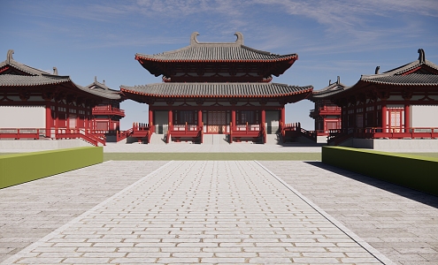 Chinese Temple Ancient Building Group Temple Architecture 3d model