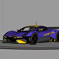 Purple Race Car With Yellow Accents And Goodyear Logo Streamlined Body Design