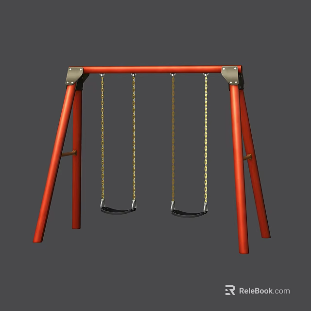 Red Frame Playground Swing Set With Double Seats And Chain Suspension 3d model 
