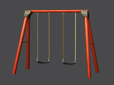 Red Frame Playground Swing Set With Double Seats And Chain Suspension 3d model