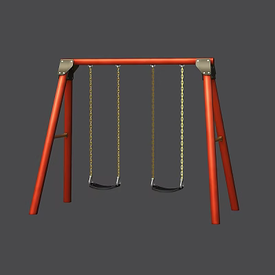 Red Frame Playground Swing Set With Double Seats And Chain Suspension 3d model