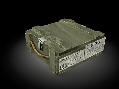 Military Weapon Storage Crate With Green Wooden Body SAGTA Label Rope Binding And Text Details 3d model