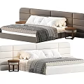 Modern Double Bed With Dark Gray White Headboards White Sheets Gray Blankets And Wooden Nightstands