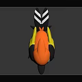 3D Model Cartoon Bird With Orange Head Black Wings Yellow Feathers And White Body