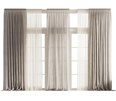 Modern Layered Curtains With Sheer Inner And Thick Outer Panels For Window Design 3d model