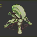 Abstract Futuristic Game Movie Character With Shiny Metallic Surface And Sculptural Curved Form