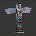 Scenic Natural Landscape With Colorful Totem Pole Featuring Eagle Design And Carved Details