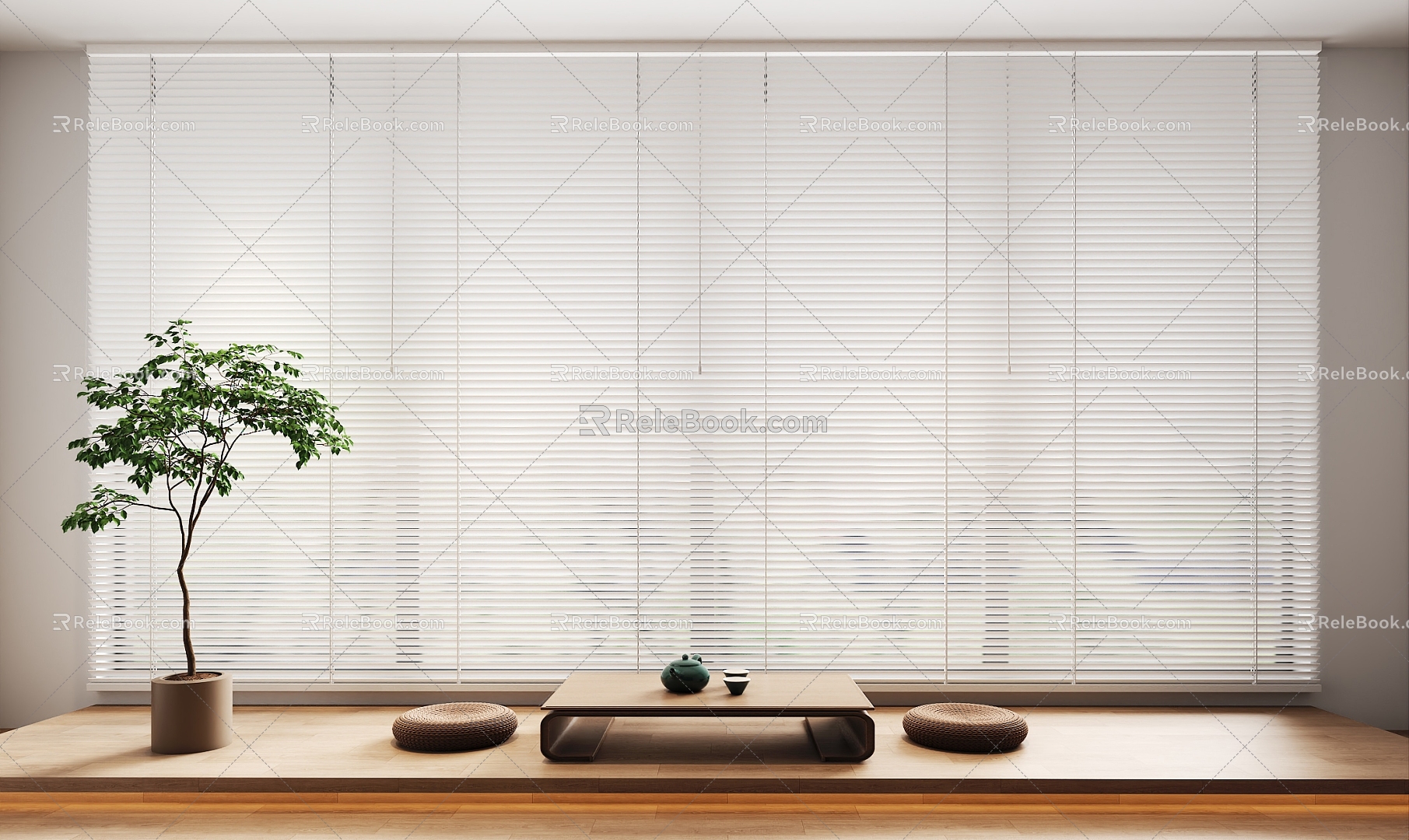 blinds venetian blinds shangri-la curtain cushion coffee table plant 3d model