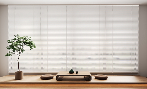 blinds venetian blinds shangri-la curtain cushion coffee table plant 3d model