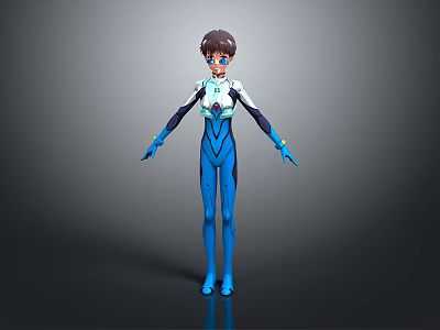 3D Character Creature Design In Blue Bodysuit With Short Hair And Chest Emblem 3d model