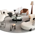Modern Living Room White Curved Sofa And Marble Coffee Table With Black Pillows Brown Armchair
