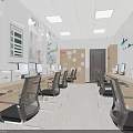 Modern Public Office Interior With Desks Computers Ergonomic Chairs And Wall Charts