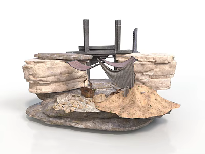 Natural Rock Scene Decorative Formation With Metal Frame Mesh Fabric And Stone Platform 3d model