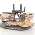 Natural Rock Scene Decorative Formation With Metal Frame Mesh Fabric And Stone Platform